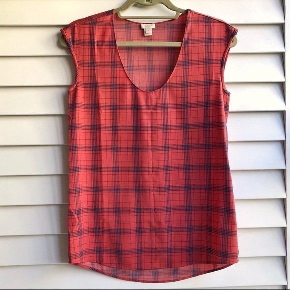 J. Crew Plaid Print Cap Sleeve Shirttail Top - Picture 2 of 7